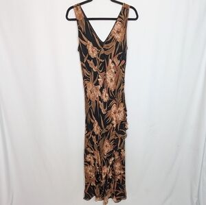 Vintage 90 Y2K Eva Blue sz 6 Evening Midi Dress Beaded Floral Whimsigoth Event